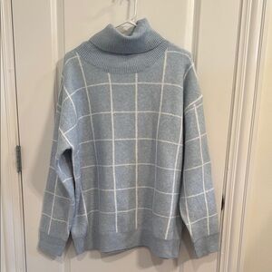 Sharon Says So Windowpane Blue Turtleneck Sweater